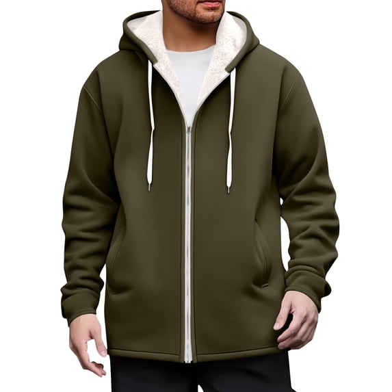 USNSM Men's Sherpa Lined Long Sleeved Zipper Hooded Cardigan Sweatshirt Zip Up Winter Warm Hoodie Comfy Fleece Pocket Jacket Green XL