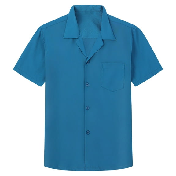 USNSM Men's Short Sleeve Button Down Shirts Casual Blending Beach Shirt Solid Color Turndown Collar Classic Fit Summer Tops Blue L