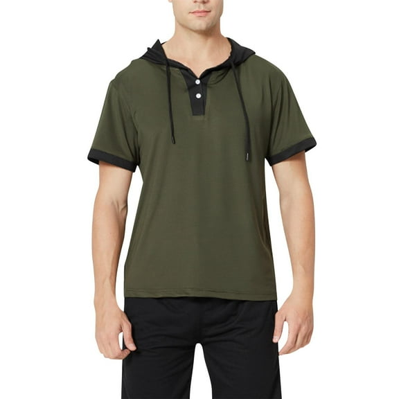 USNSM Men's Short Sleeve Hoodie T-shirt Cotton Lightweight Pullover Summer Casual Solid Color Hooded Sweatshirts Green L
