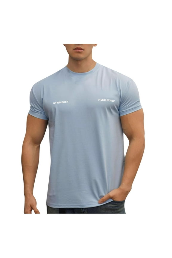 Men's Short Sleeve UPF 50+ T-Shirt Quick Dry Rash Guard Athletic Workout Gym Running Swim Top Tee Performance Water Shirts Blue M