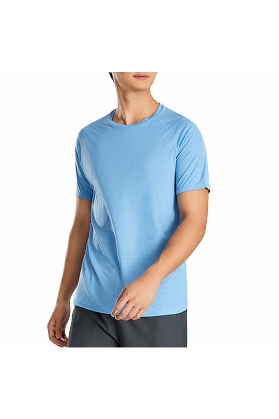Men's Short Sleeve UPF 50+ T-Shirt Quick Dry Rash Guard Elastic Athletic Running Top Tee Performance Water Shirts Blue L