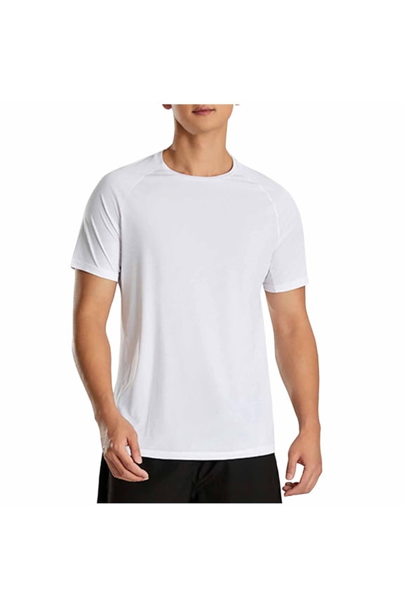 Men's Short Sleeve UPF 50+ T-Shirt Quick Dry Rash Guard Elastic Athletic Running Top Tee Performance Water Shirts White S