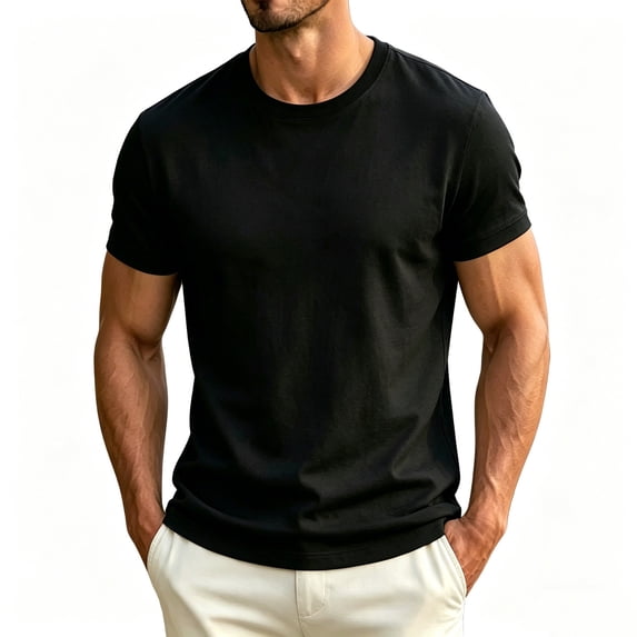 USNSM Men's Short Sleeves Shirts Crew Neck Slim Fit Cotton Summer Tshirts Soft Breathable Everyday Casual Solid Color T-Shirts Black XXXXL