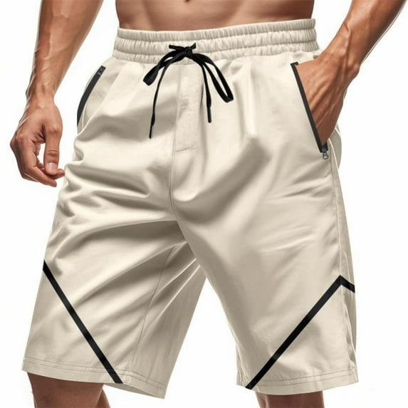 USNSM Men's Simple Color Blocking Shorts Casual Fashion Drawstring Waist Pocket Shorts Loose Comfort Breathable Beach Pants Yellow XXXL