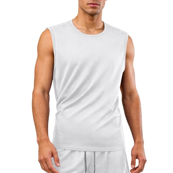 USNSM Men's Sleeveless Shirt Quick Dry Workout Tank Top Gym Muscle T Shirts Elastic Sport Athletic Tanks Moisture Wicking White M