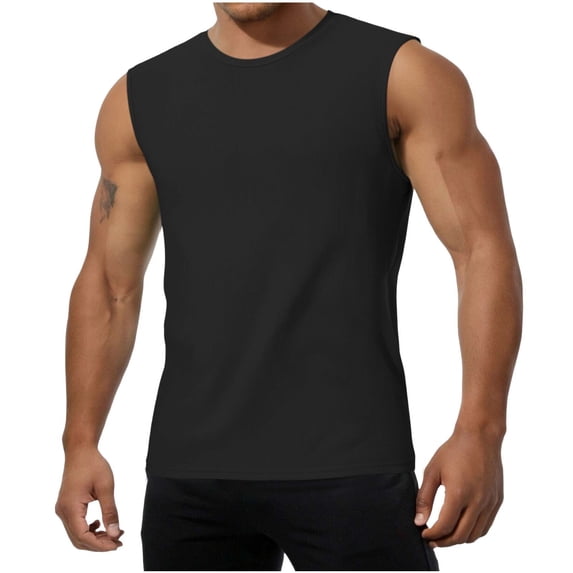 USNSM Men's Sleeveless Shirts Quick Dry Tank Tops for Men Summer Sun Protection UPF 50+ Athletic Gym Workout Muscle Shirts Black L