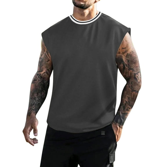 USNSM Men's Sleeveless Tank Tops Quick Dry Lightweight Moisture Wicking Crewneck Casual Workout Gym Cut Off Muscle Fit T Shirt Gray S