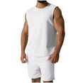 thumbnail image 1 of USNSM Men's Sleeveless UPF 50+ Round Neck Shirts Quick Dry Workout Tank Top Elastic Waistband Sports Shorts Running Gym Tank Suit White XXXL, 1 of 6