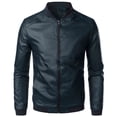 thumbnail image 1 of USNSM Men's Slim Fit Faux Leather Jacket Lightweight PU Motorcyle Biker Jackets Waterproof Windproof Outwear Coat Blue L, 1 of 8