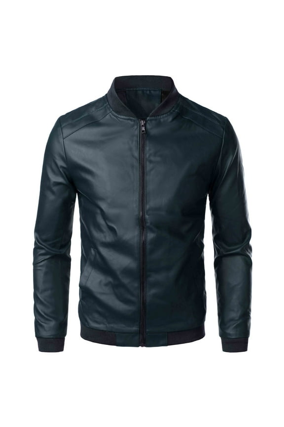 Men's Slim Fit Faux Leather Jacket Lightweight PU Motorcyle Biker Jackets Waterproof Windproof Outwear Coat Blue XXL