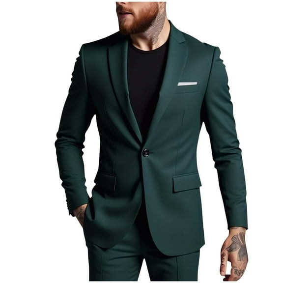 USNSM Men's Slim Fit Suit Blazer Jacket One Button Pocket Lightweight Sport Coats Formal Dress Casual Business Suit Jacket Green XXL
