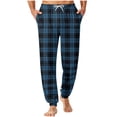 thumbnail image 1 of USNSM Men's Soft Pajama Bottoms Pants Checkered Printed Elastic Waistband Drawstring Pocket Bundle Leg Foot Home Sleeping Pants Blue XXL, 1 of 5