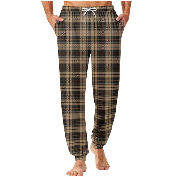 USNSM Men's Soft Pajama Bottoms Pants Checkered Printed Elastic Waistband Drawstring Pocket Bundle Leg Foot Home Sleeping Pants Yellow XXL