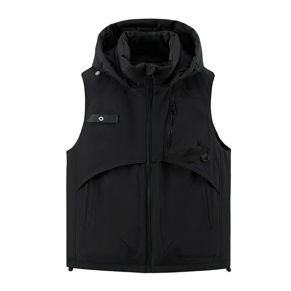 USNSM Men's Softshell Vest Windproof Lightweight Hooded Vest Outerwear with Zipper Pockets, Sleeveless Jacket for Sports Black L
