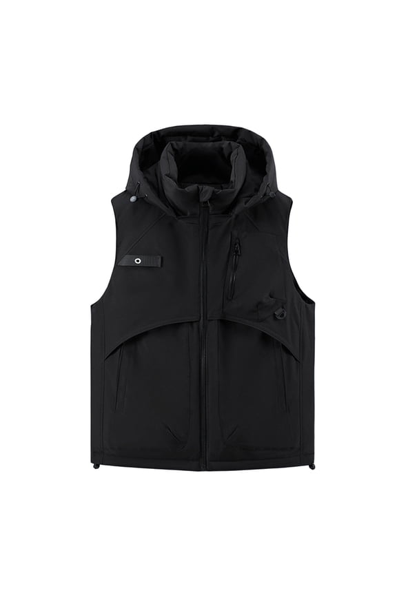 Men's Softshell Vest Windproof Lightweight Hooded Vest Outerwear with Zipper Pockets, Sleeveless Jacket for Sports Black XXXL
