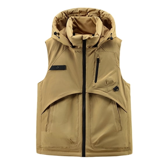USNSM Men's Softshell Vest Windproof Lightweight Hooded Vest Outerwear with Zipper Pockets, Sleeveless Jacket for Sports Yellow XXXL