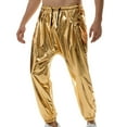 thumbnail image 1 of USNSM Men's Solid Casual Fashion Metallic Disco Pants 70s/80s Sequin Pants Drawstring Waist Party Club Pants Rave Shiny Jogger Gold L, 1 of 5