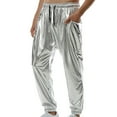 thumbnail image 1 of USNSM Men's Solid Casual Fashion Metallic Disco Pants 70s/80s Sequin Pants Drawstring Waist Party Club Pants Rave Shiny Jogger Silver L, 1 of 5