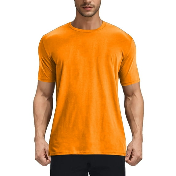 USNSM Men's Solid Color Athletic T Shirts Lightweight Gym Workout Running Short Sleeve Crewneck Shirts Moisture Wicking UV Protection Orange XXXXL