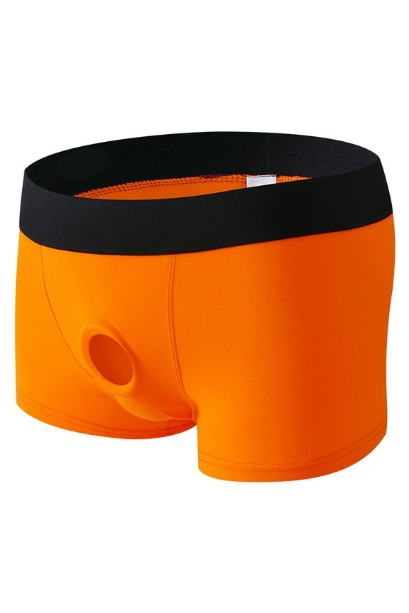 Men's Solid Color Brief Underwear Classic Comfortable Cotton Soft Comfortable Breathable Boxer Briefs Boxers Orange XL