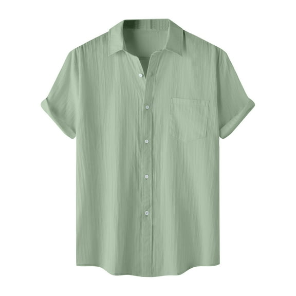 USNSM Men's Solid Color Casual Shirts Button Down Short Sleeve Blouse Summer Hawaiian Shirt with Pocket Green S
