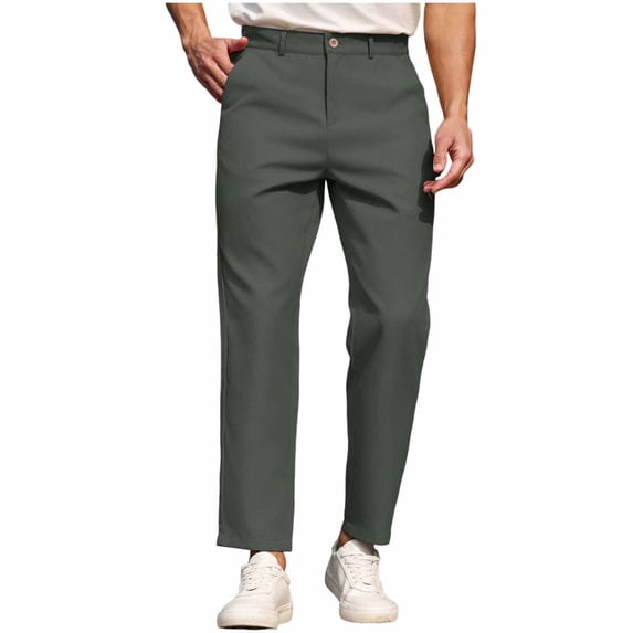 USNSM Men's Solid Color Casual Straight Golf Pants Business Style Button Closure Waist Pocket Suit Pants Trousers Gray XL