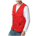 thumbnail image 1 of USNSM Men's Solid Color Convenient Workwear Vest Outdoor Travel Photo Sports Zipper Multi-Pocket V-Neck Tank Vest Red L, 1 of 7