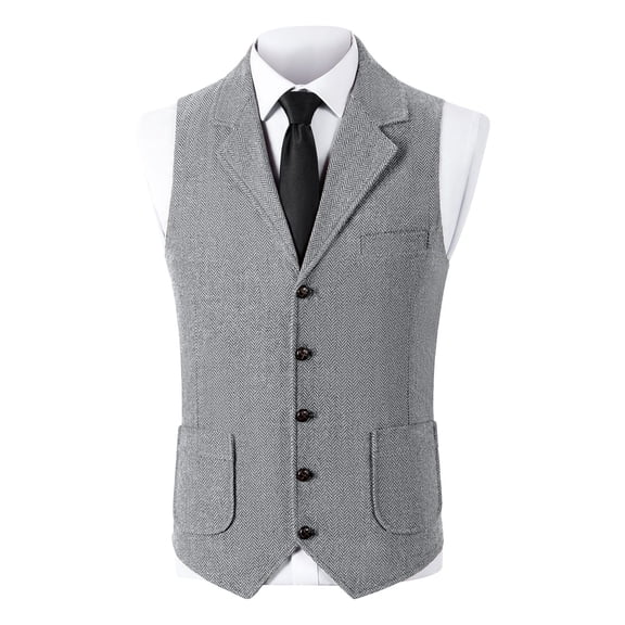 USNSM Men's Solid Color Lapel Single Breasted Suit Top Vintage Vest Herringbone Party Prom Waistcoat Groomsmen Silver XS
