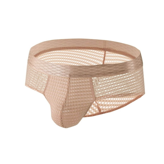 USNSM Men's Solid Color Large Mesh Comfortable Breathable Low Rise Wide Belt Boxer Briefs Soft Stretch Trunks Khaki M