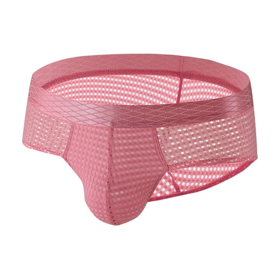 USNSM Men's Solid Color Large Mesh Comfortable Breathable Low Rise Wide Belt Boxer Briefs Soft Stretch Trunks Pink L