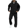 thumbnail image 1 of USNSM Men's Solid Color Long Sleeve Hooded Casual Jacket and Elastic Waist with Pockets Work Pants Sport Two Piece Set Black XL, 1 of 7