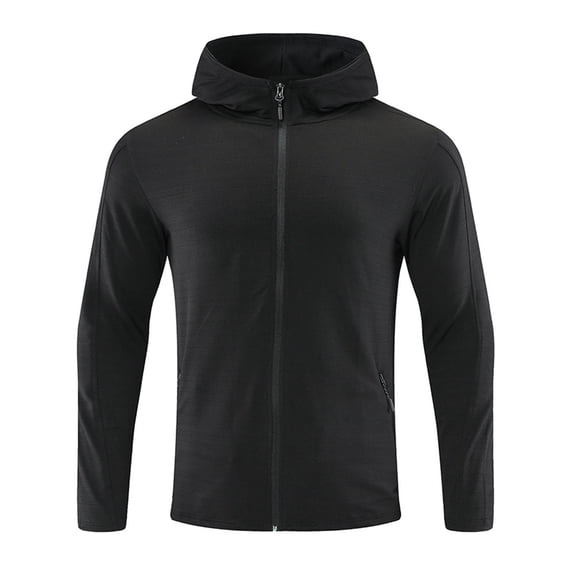 USNSM Men's Solid Color Long Sleeved Hooded Zipper Jacket Fleece Lining Elastic Soft Quick Dry Sports Top Jacket Black M