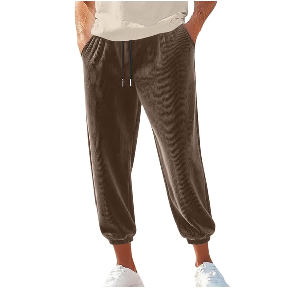 USNSM Men's Solid Color Pants Casual Holiday Corduroy Pocket Drawstring Sweatpants Elastic Waist Jogger Pants Brown L