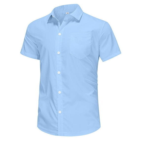 USNSM Men's Solid Color Short Sleeve Shirt Regular Fit Button Down Collar Shirts with Pocket Blue XXXL