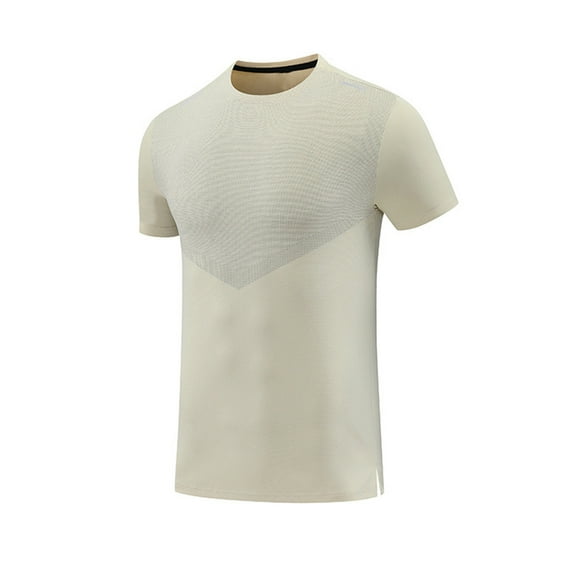 USNSM Men's Solid Color Short Sleeve UPF 50+ T-Shirt Quick Dry Rash Guard Athletic Running Swim Top Tee Performance Water Shirts Beige L