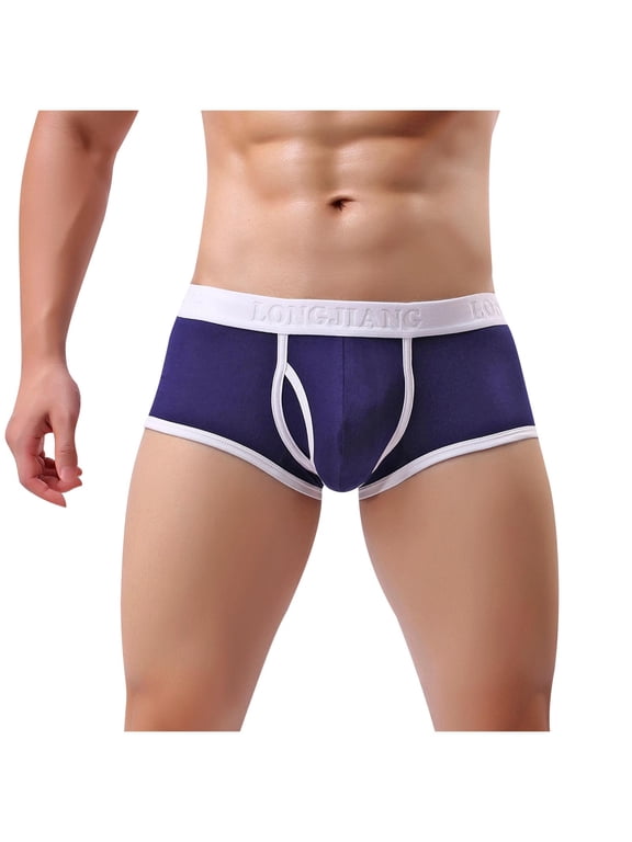 Men's Solid Color Sports Breathable Boxer Briefs U Shaped Pouch Space High Stretch Shorts Briefs Boxers Blue XL