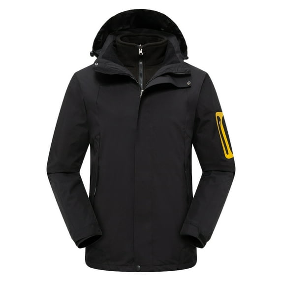 USNSM Men's Solid Color Zipper Jacket Detachable Work Outdoor Windbreaker Hooded Jacket Long Sleeve Casual Coat Jacket Black L