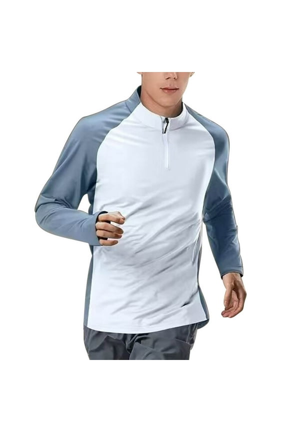 Men's Sports Fitness Shirt Long Sleeve Performance Quarter Zip Pullover Quick Dry Golf Workout Athletic Shirts UPF 50+ White XXXL