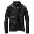 thumbnail image 1 of USNSM Men's Stand Collar Leather Jacket Coat Motorcycle Lightweight Casual Solid Color Zipper Pocket Faux Leather Outwear Black XL, 1 of 5