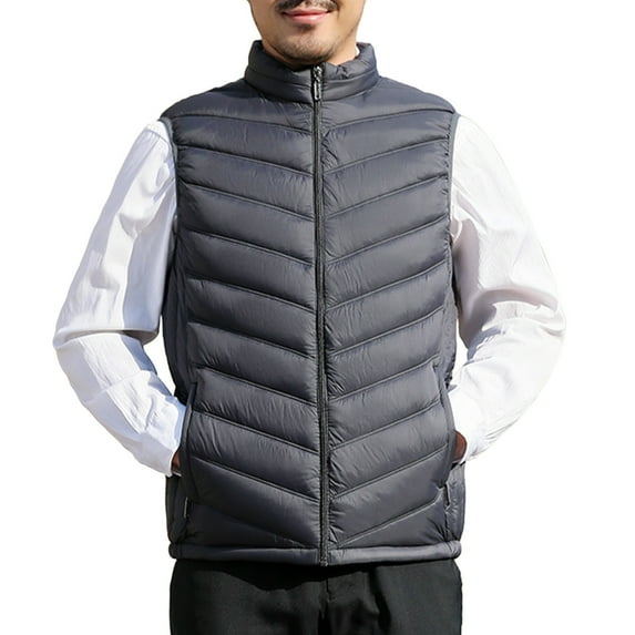 USNSM Men's Stand Collar Puffer Vest Winter Warm Down Vest Jacket Lightweight Packable Waistcoat Coats Outerwear Gray XXL