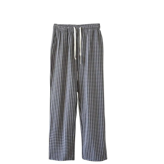 USNSM Men's Straight Leg Plaid Pajamas Pants Warm Winter Fleece Lined Elastic Waist Lounge Bottoms Sleepwear with Pockets Gray M