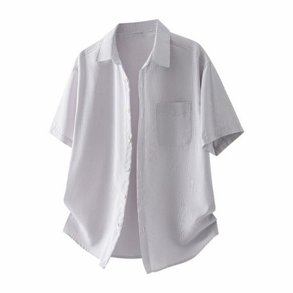 USNSM Men's Striped Casual Shirts Short Sleeve Lapel Shirts Button Down Shirt Beach Summer Loose Comfort Breathable Shirt Gray XXL