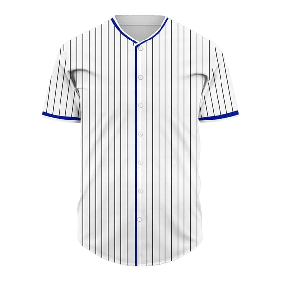 USNSM Men's Striped Printed Short Sleeve Buttoned Cardigan Baseball Jersey Tops Stand Up Collar Tops Shirt Blue M