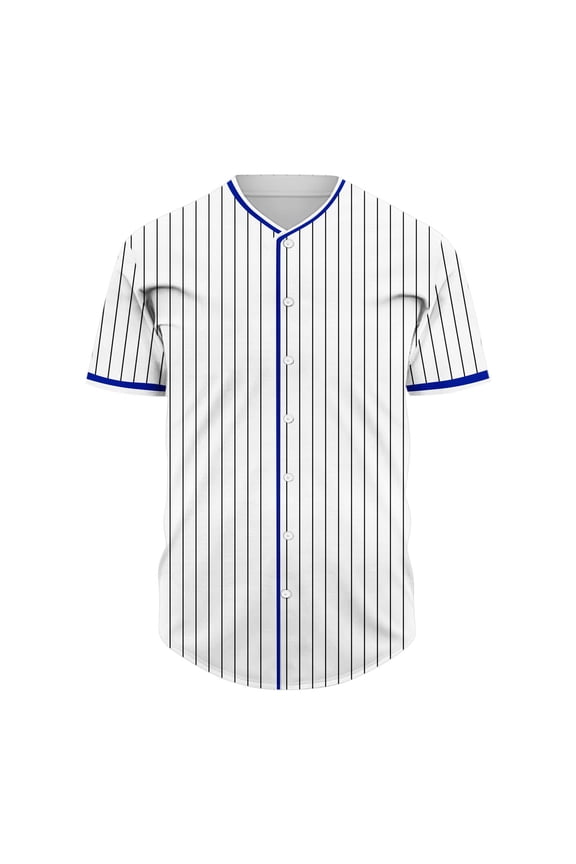 Men's Striped Printed Short Sleeve Buttoned Cardigan Baseball Jersey Tops Stand Up Collar Tops Shirt Blue M
