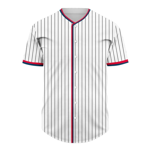 USNSM Men's Striped Printed Short Sleeve Buttoned Cardigan Baseball Jersey Tops Stand Up Collar Tops Shirt Red XXXXXL