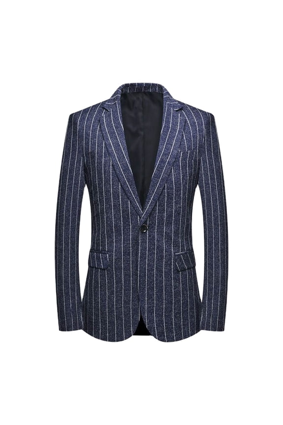 Men’s Striped Sport Suit Coat Slim Fit Pinstripe Blazer Suit Jacket for Men, Business Casual Dress Coat Blue XXL