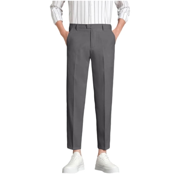 USNSM Men's Suit Pants Slim Fit Dress Pants for Men Daily Commuting Straight Leg Trousers Vintage Lightweight Casual Pants Gray M