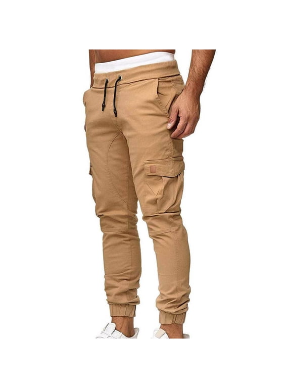 Men's Summer Cargo Pants Stretch Skinny Fit Drawstring Cycling Climbing Trouser Casual Stylish Slacks Tapered Sweatpants Khaki S