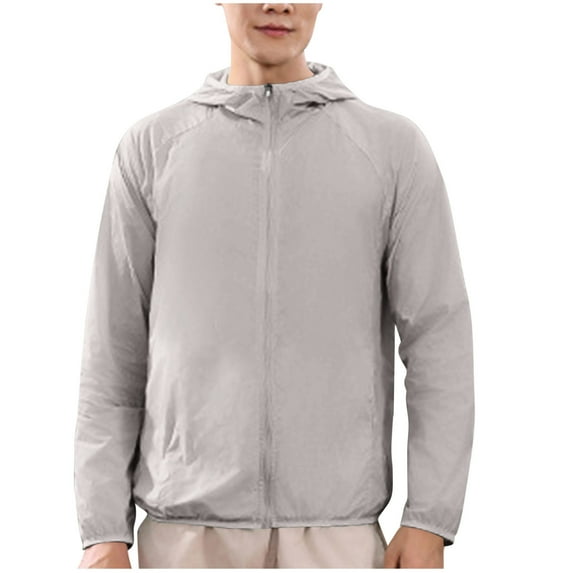 USNSM Men's Summer Outdoor Ultra-thin Sun Protection Jacket Hooded Long Sleeve Solid Color Pocket Jacket Windproof and Waterproof Gray XXXXXL