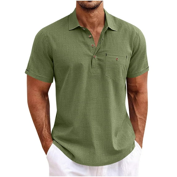 USNSM Men's Summer Shirts Lapel Casual Solid Color Beach Hippie T Shirts Short Sleeve Golf Shirts with Pocket Green M